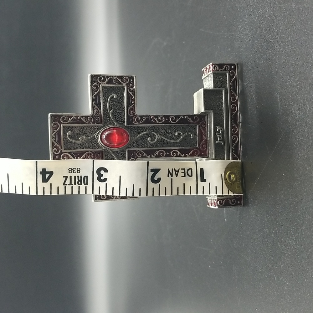 Ornate Pewter 2003 "July" Birthday Ruby Red Gemstone Standing Cross Statue - Picture 9 of 11